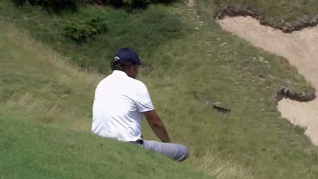 Watch Phil Mickelson slide down a hill on his rear end at the PGA Championship